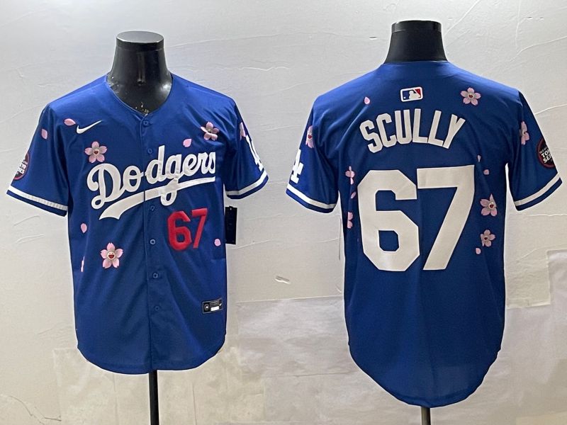 Men Los Angeles Dodgers #67 Scully Blue Sakura Edition 2025 Nike MLB Jersey style 8
